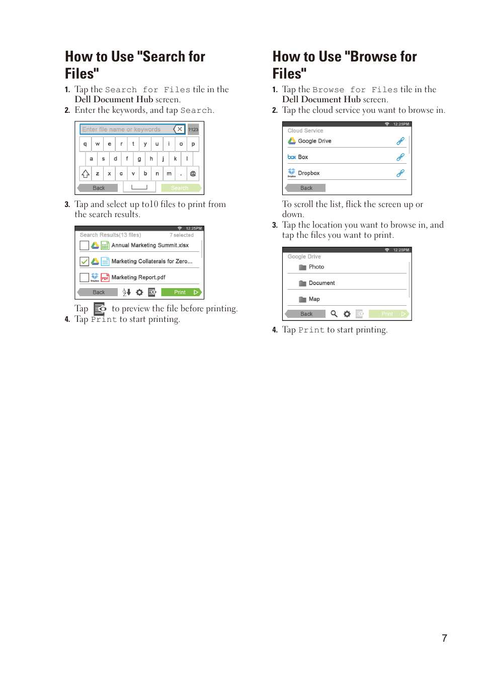 How to use "search for files, How to use "browse for files | Dell C2665dnf Color Laser Printer User Manual | Page 7 / 8