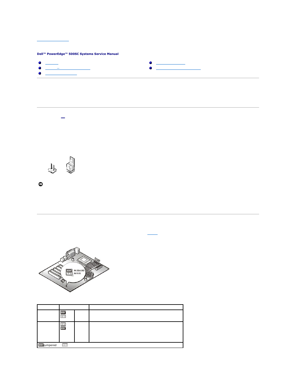 Jumpers and connectors, Overview, Jumpers — a general explanation | System board jumpers, Jumpers | Dell PowerEdge 500SC User Manual | Page 14 / 38