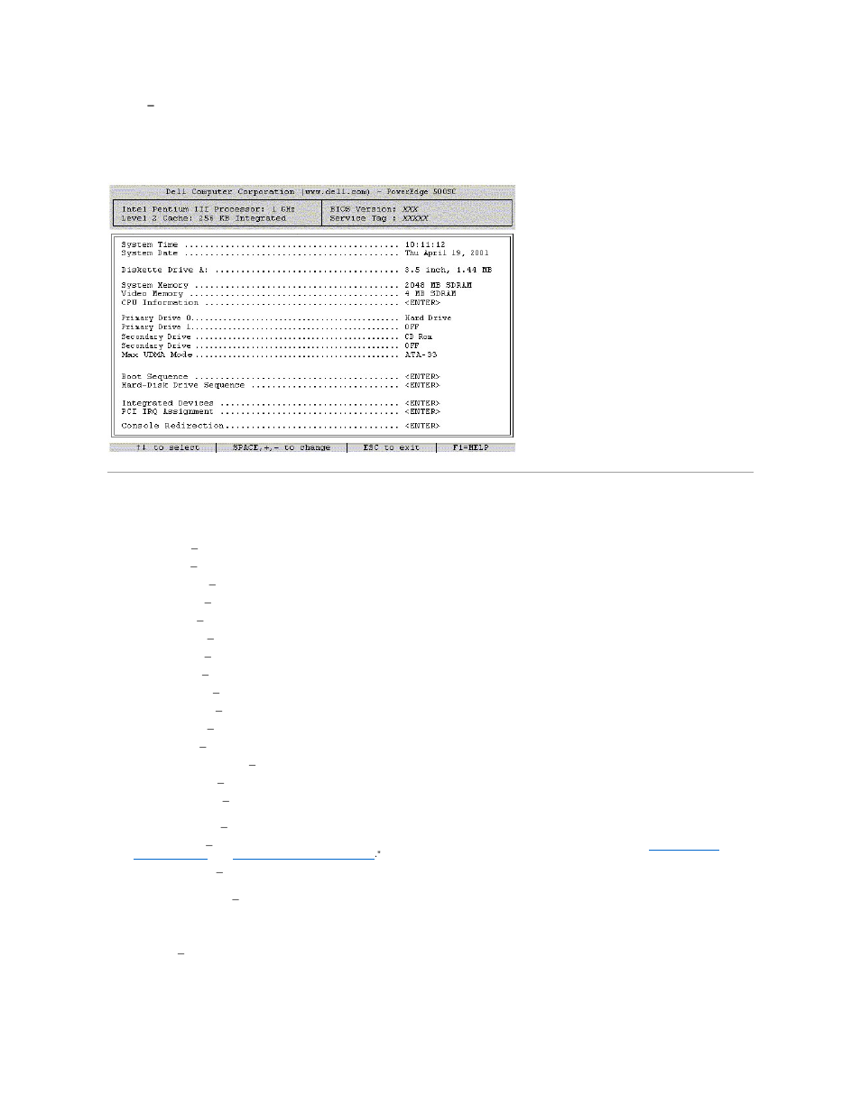 Figure 1, System setup options, Boot sequence screen | Dell PowerEdge 500SC User Manual | Page 34 / 38