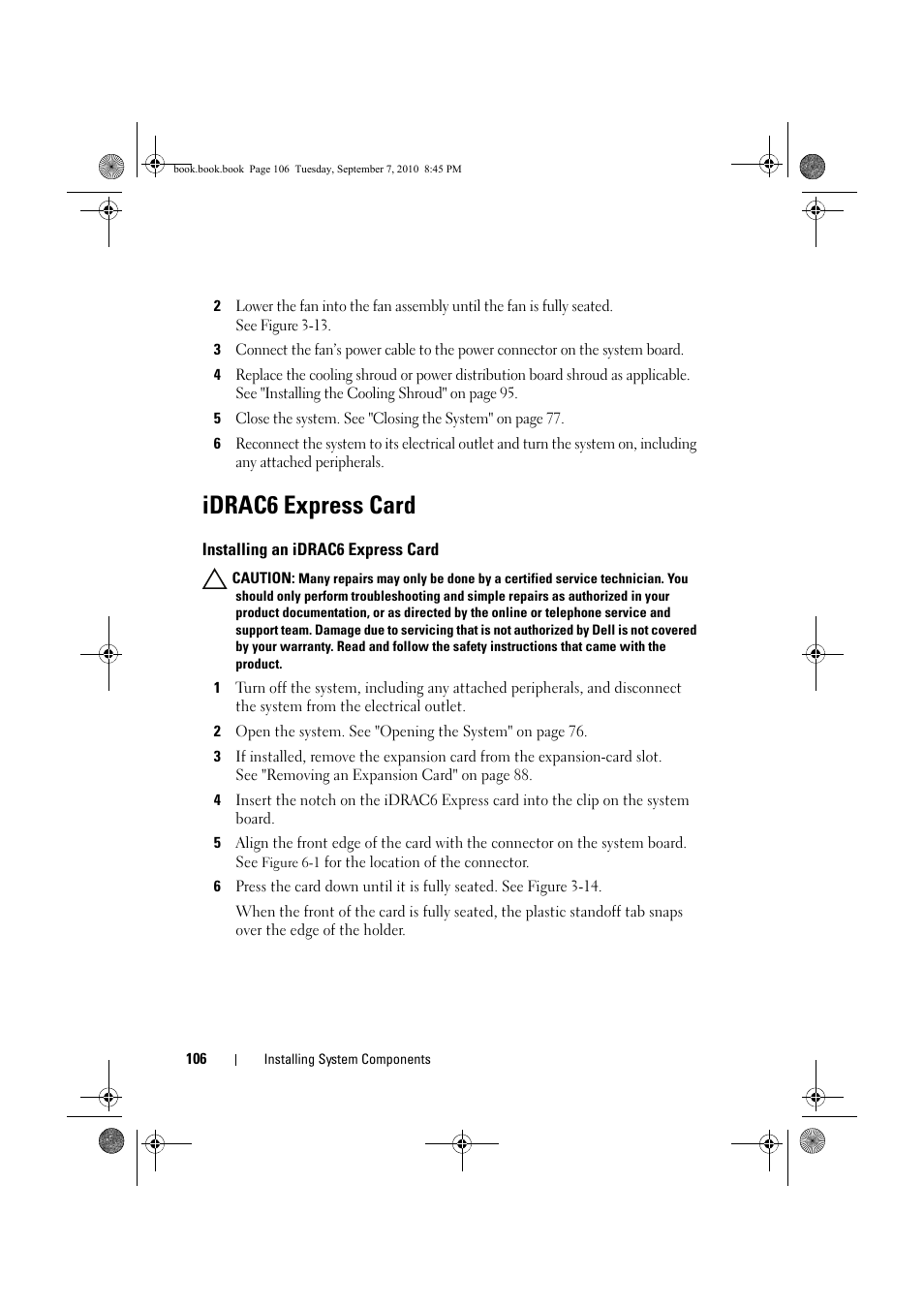 Idrac6 express card, Installing an idrac6 express card | Dell DX6004S User Manual | Page 106 / 168