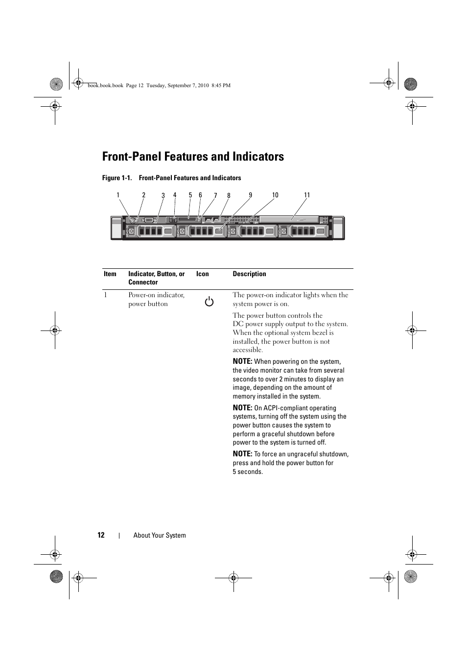 Front-panel features and indicators | Dell DX6004S User Manual | Page 12 / 168