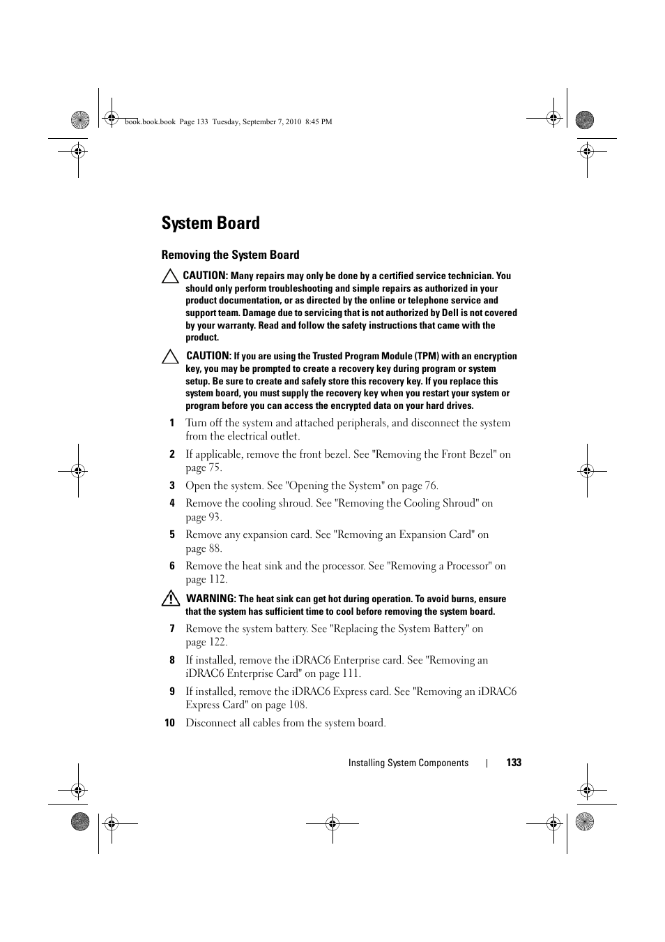 System board, Removing the system board, System | Dell DX6004S User Manual | Page 133 / 168