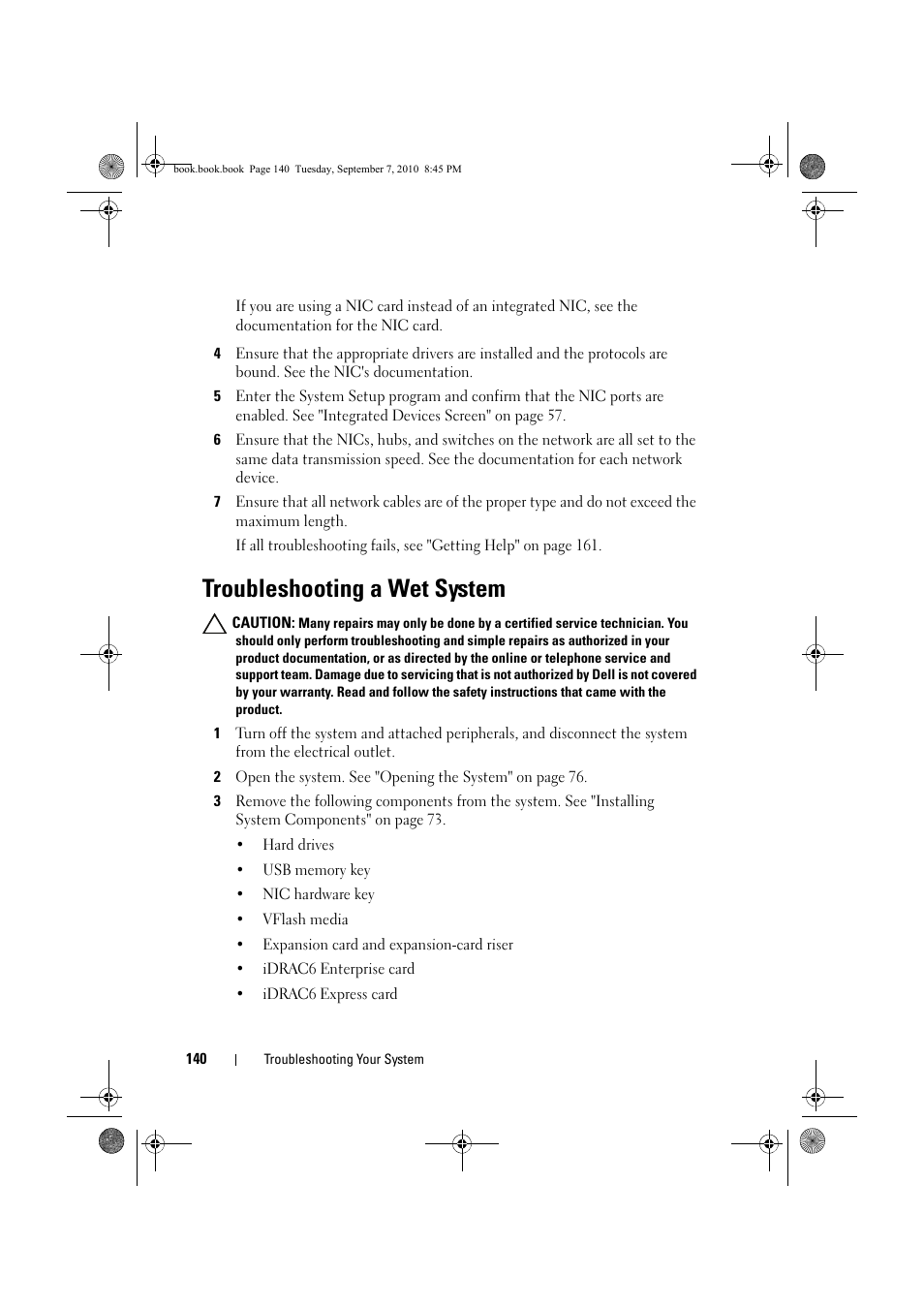 Troubleshooting a wet system | Dell DX6004S User Manual | Page 140 / 168