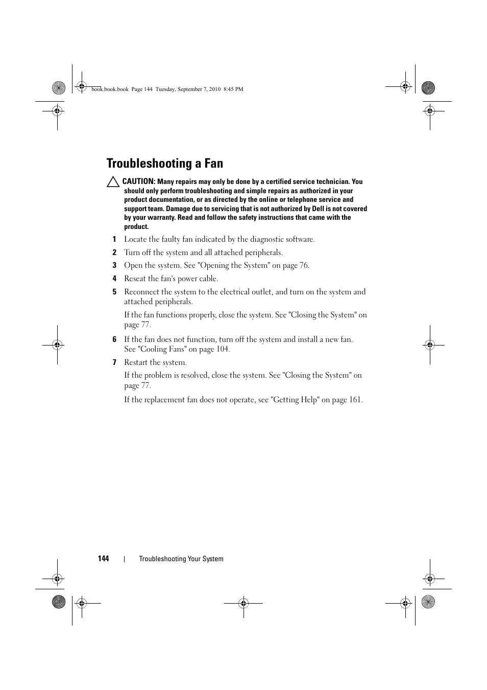 Troubleshooting a fan, See "troubleshooting a | Dell DX6004S User Manual | Page 144 / 168