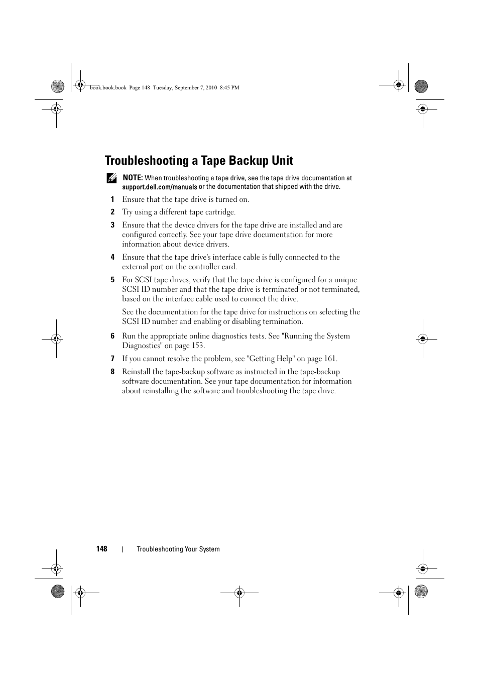 Troubleshooting a tape backup unit | Dell DX6004S User Manual | Page 148 / 168