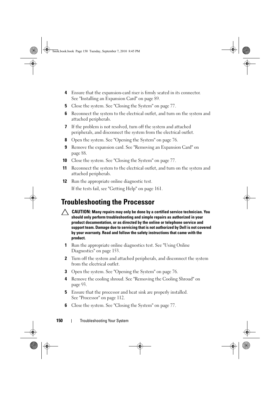 Troubleshooting the processor, Troubleshooting the | Dell DX6004S User Manual | Page 150 / 168