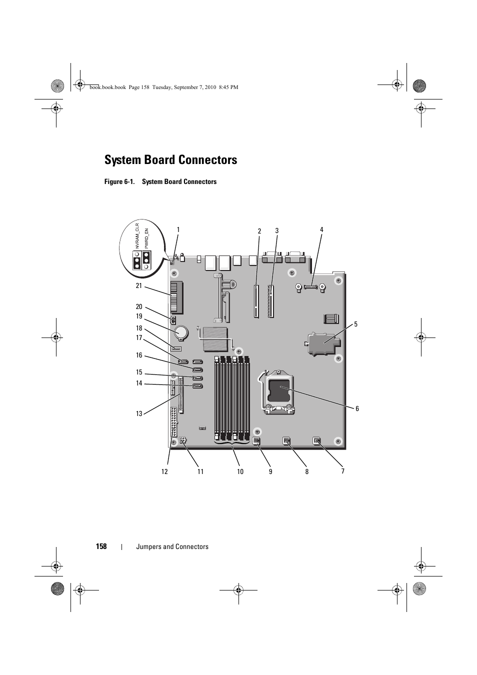 System board connectors, Figure 6-1 for ju, Stem. see figure 6-1 for | Ets. see figure 6-1, S. see, Figure 6-1, E figure 6-1 | Dell DX6004S User Manual | Page 158 / 168