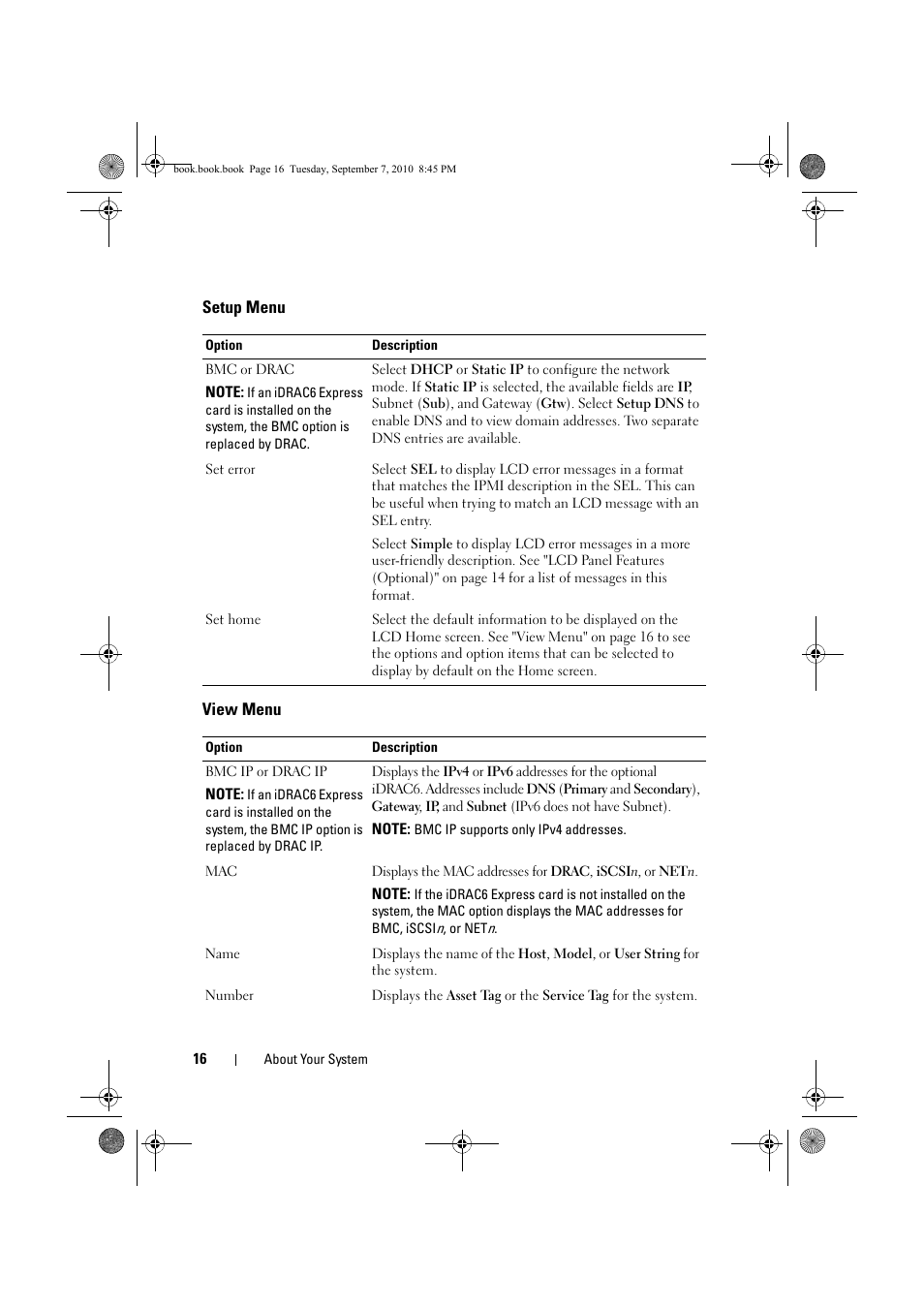 Setup menu, View menu | Dell DX6004S User Manual | Page 16 / 168