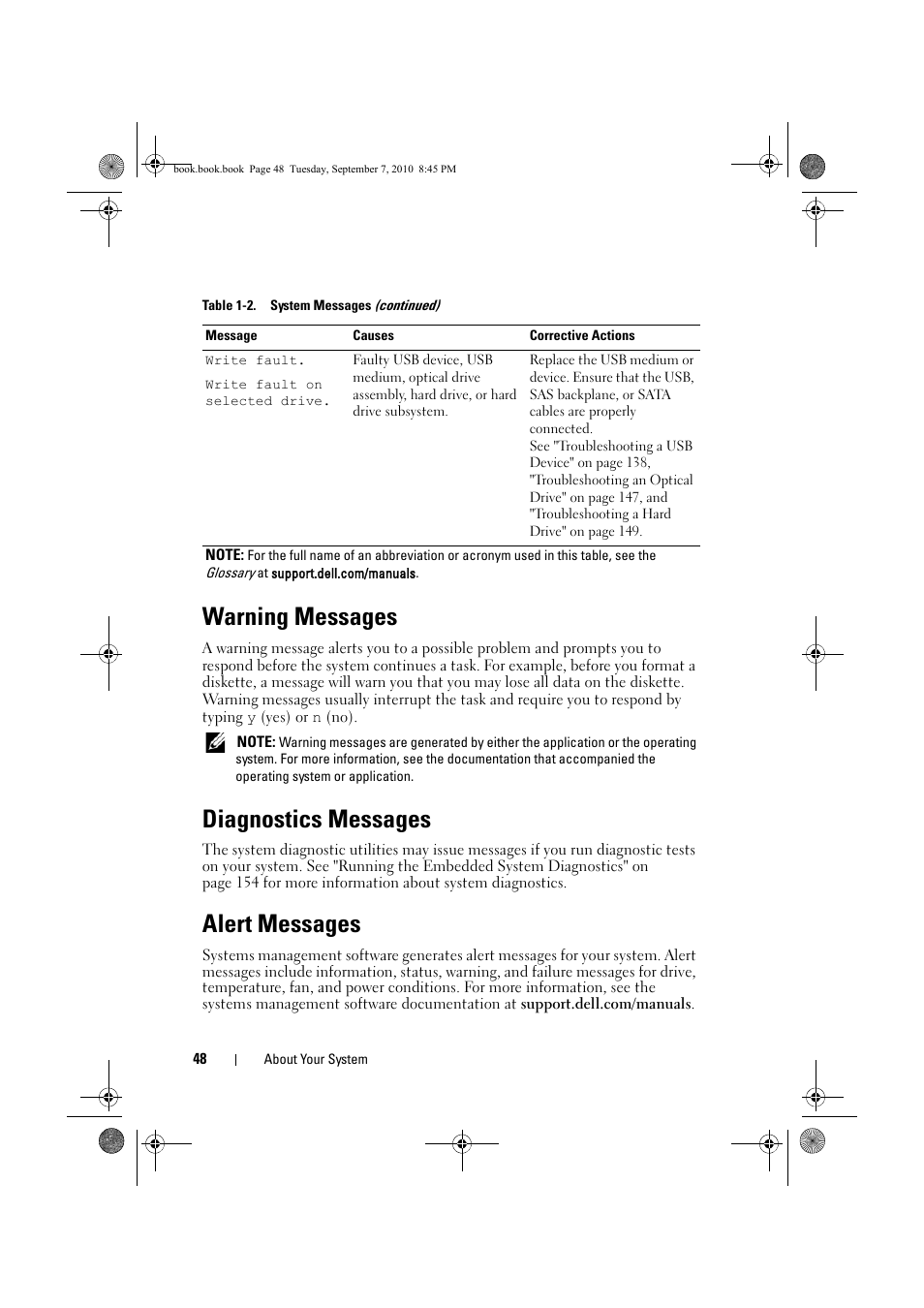 Warning messages, Diagnostics messages, Alert messages | Dell DX6004S User Manual | Page 48 / 168