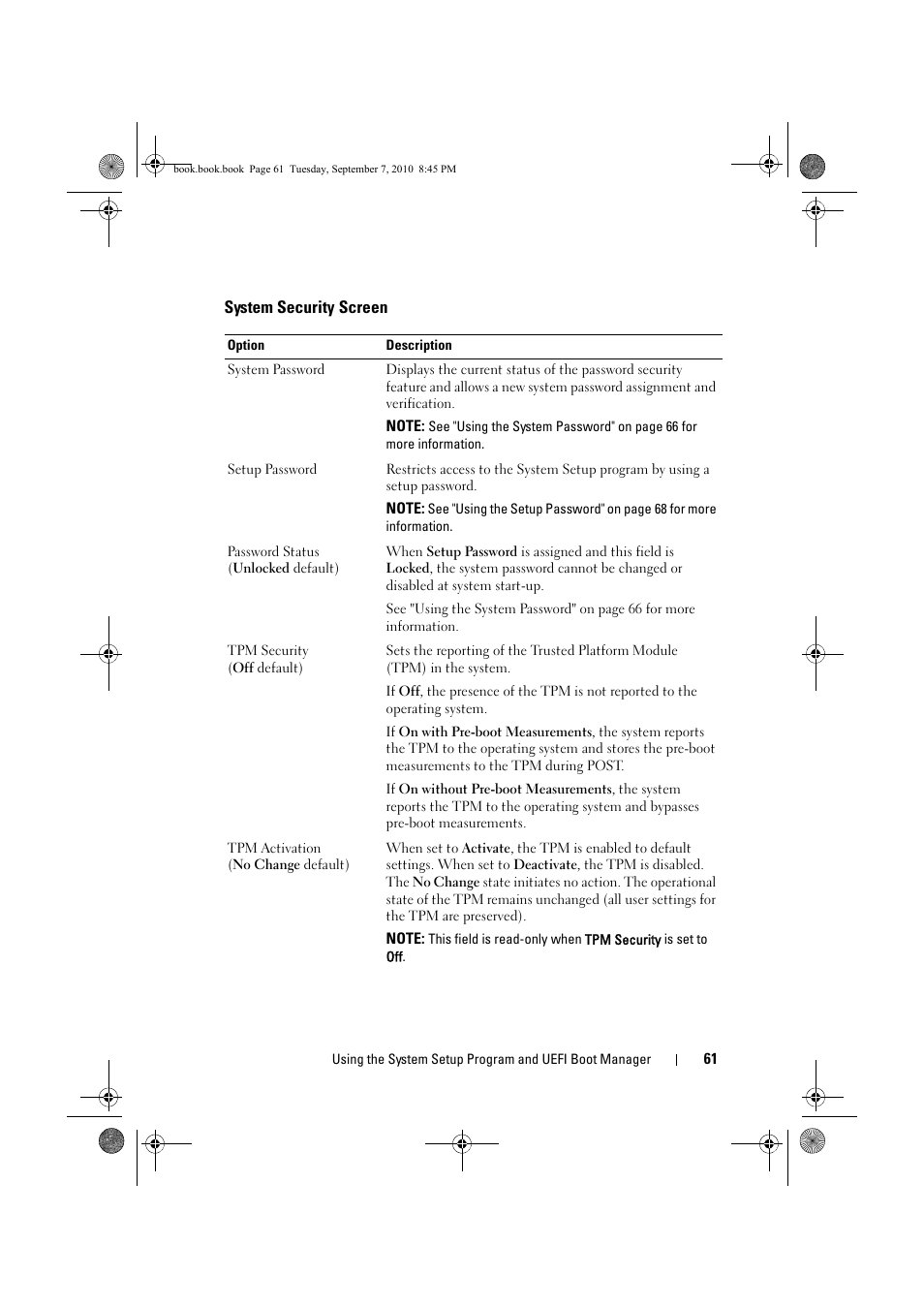 System security screen, See "system security screen | Dell DX6004S User Manual | Page 61 / 168