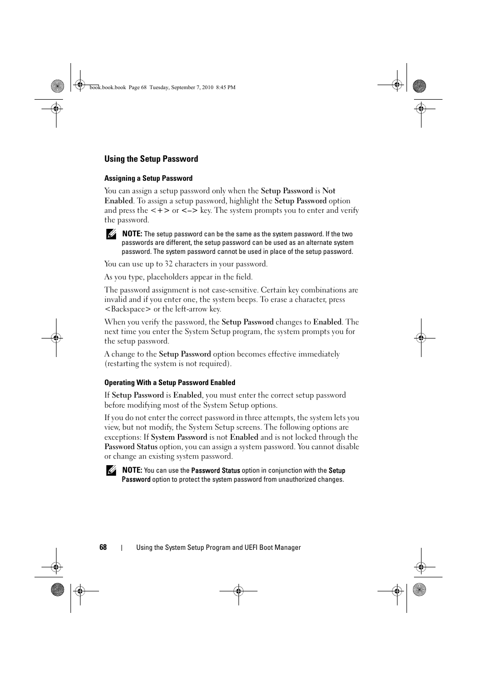 Using the setup password, Using the setup password" on, Assigning | Dell DX6004S User Manual | Page 68 / 168