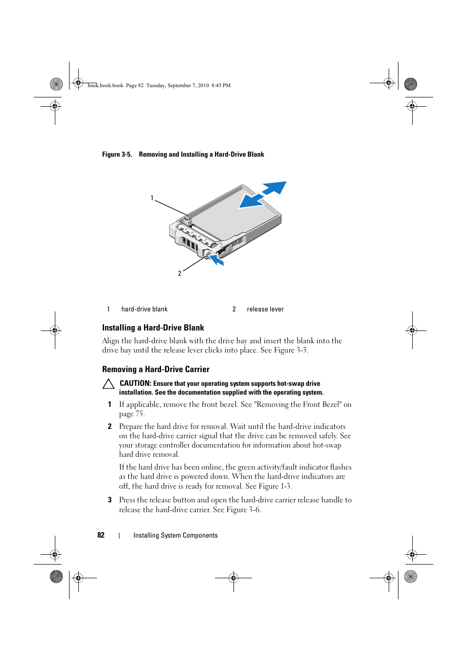 Installing a hard-drive blank, Removing a hard-drive carrier, Figure 3-5 | Dell DX6004S User Manual | Page 82 / 168
