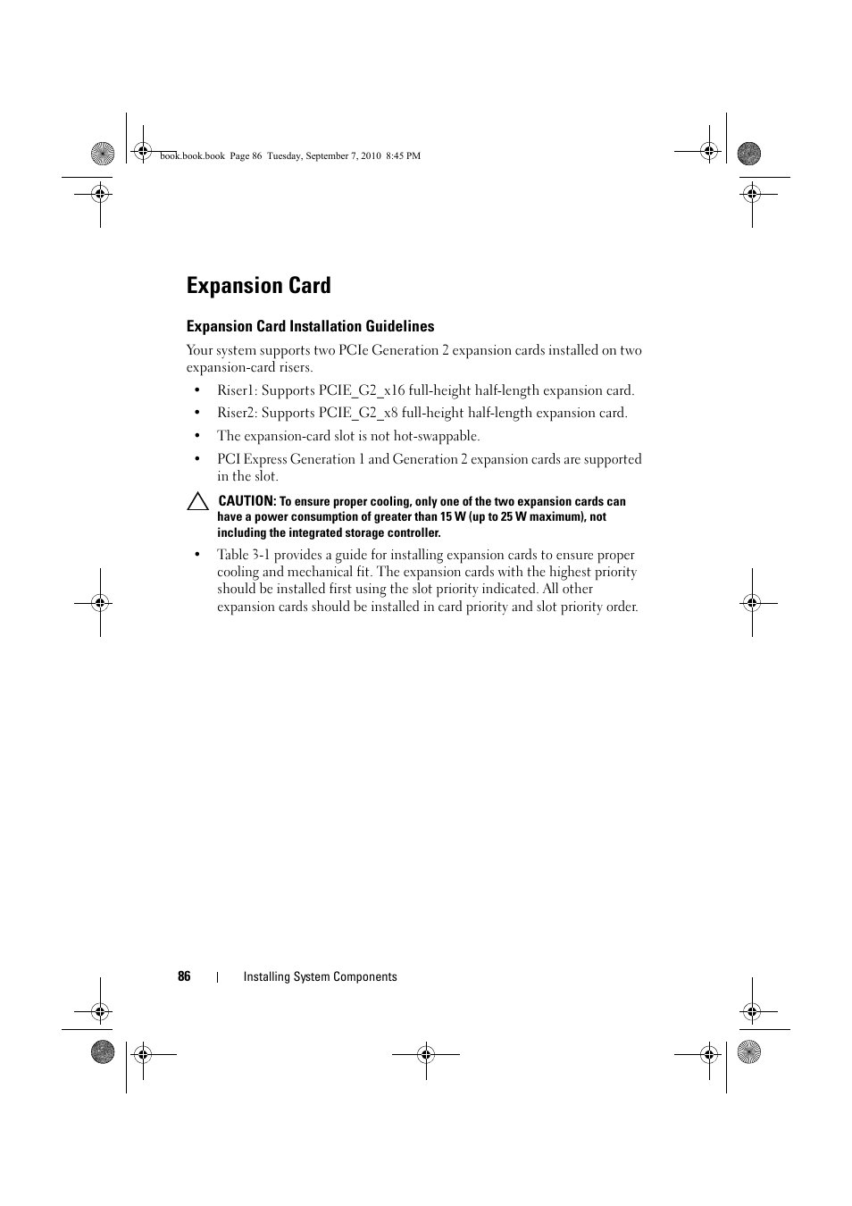 Expansion card, Expansion card installation guidelines | Dell DX6004S User Manual | Page 86 / 168