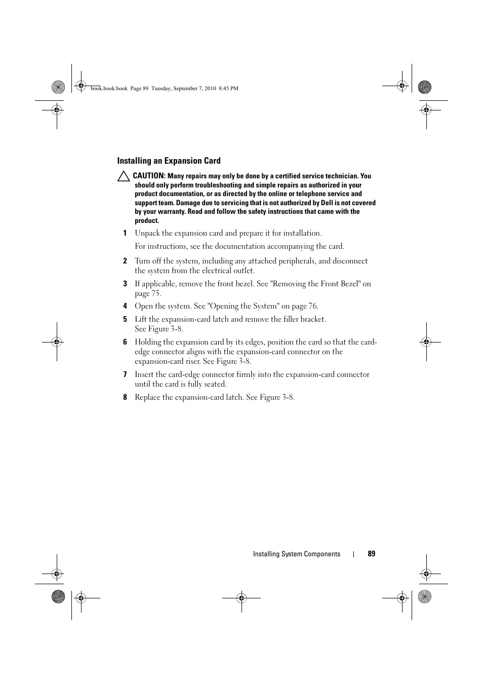 Installing an expansion card | Dell DX6004S User Manual | Page 89 / 168