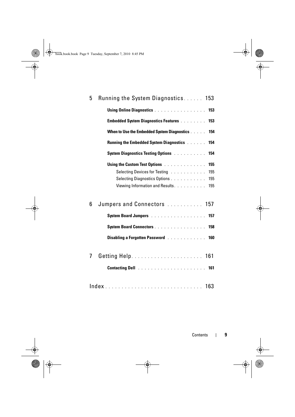 5 running the system diagnostics, 6 jumpers and connectors, 7 getting help | Index | Dell DX6004S User Manual | Page 9 / 168