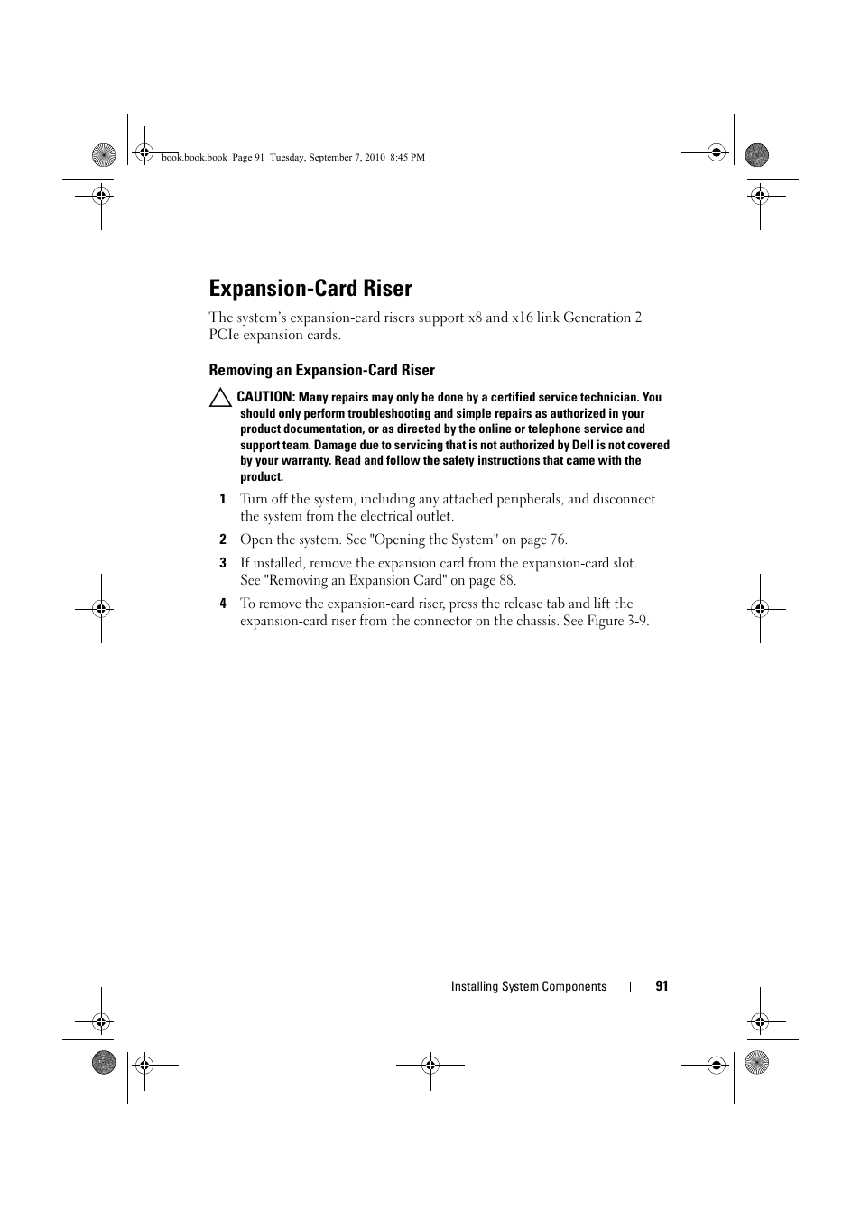 Expansion-card riser, Removing an expansion-card riser | Dell DX6004S User Manual | Page 91 / 168