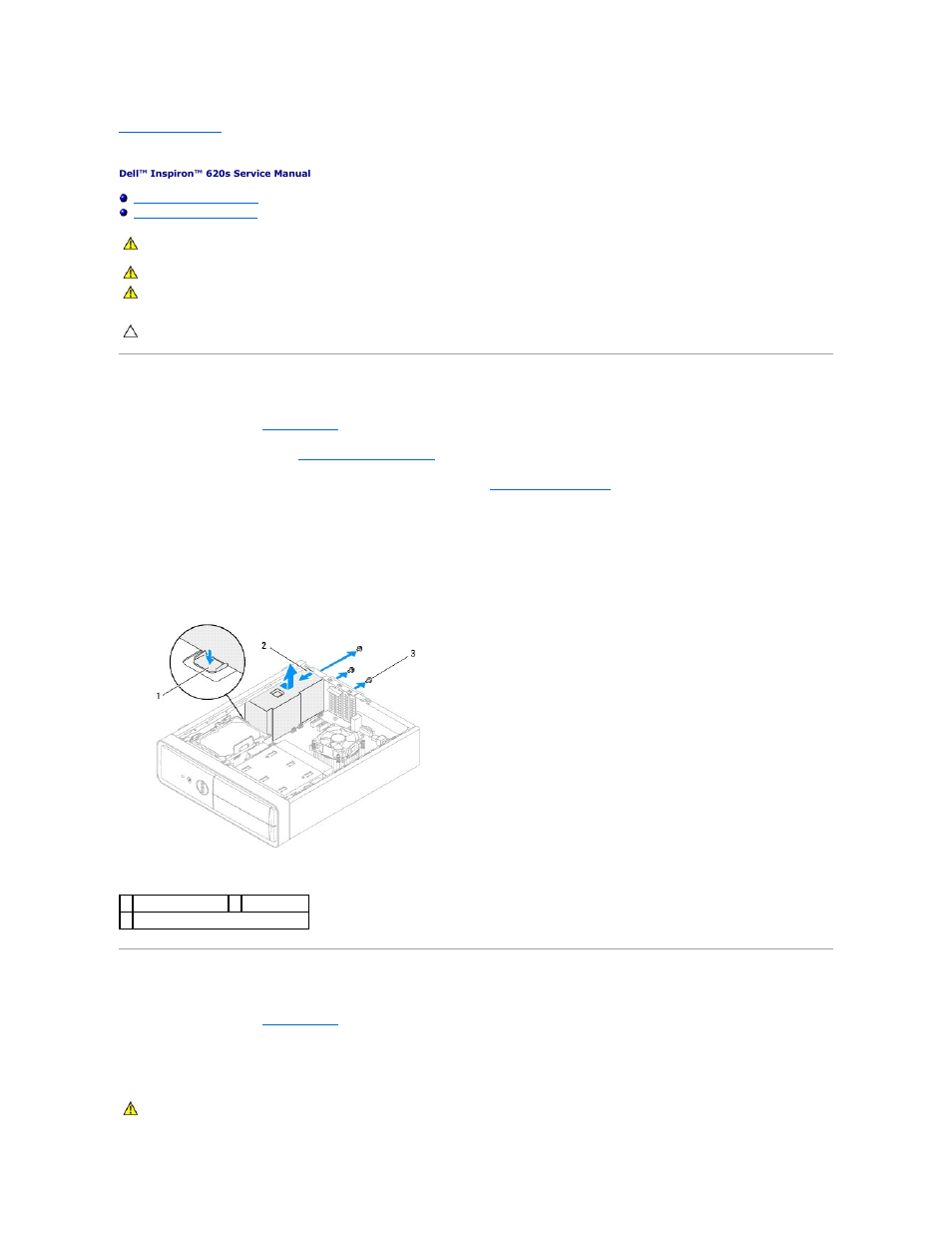 Power supply, Removing the power supply, Replacing the power supply | Dell Inspiron 620 (Mid 2011) User Manual | Page 31 / 43