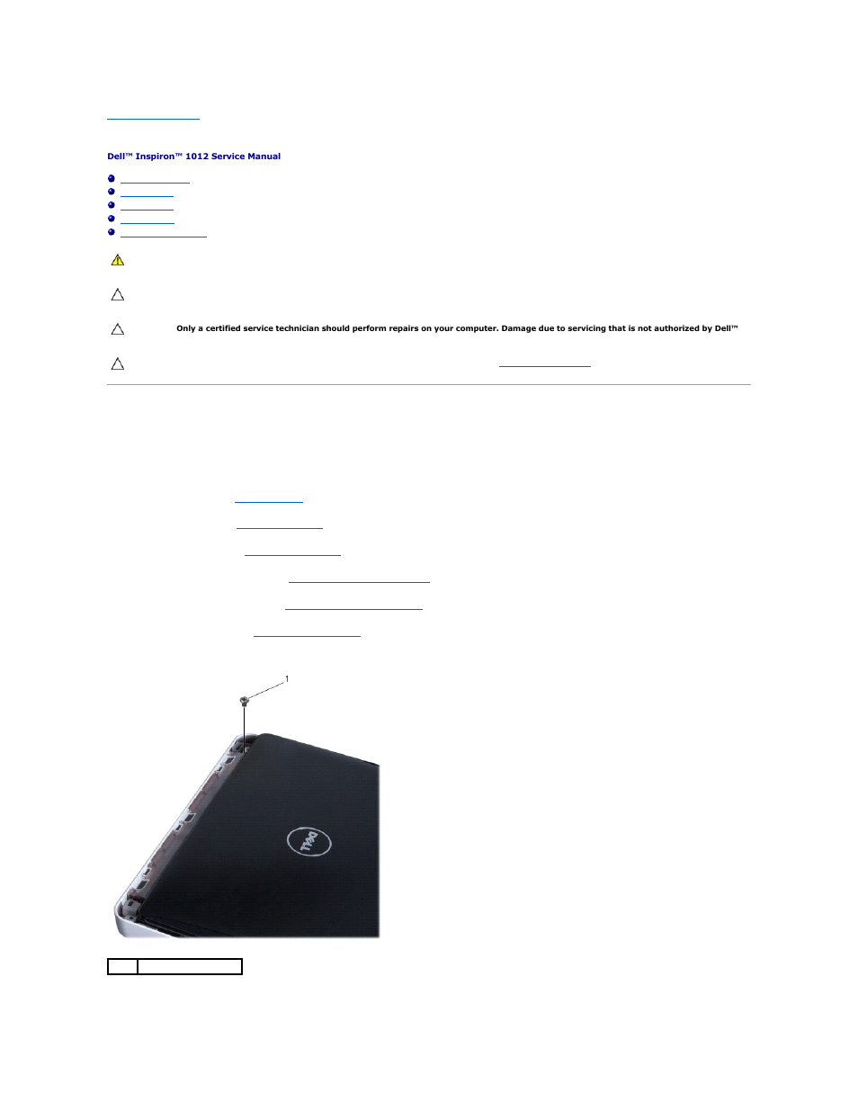 Display, Display assembly, Removing the display assembly | Dell Inspiron Mini 10 (1012, Late 2009) User Manual | Page 15 / 56