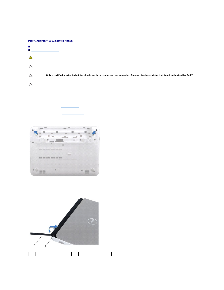 Hinge cover, Removing the hinge cover | Dell Inspiron Mini 10 (1012, Late 2009) User Manual | Page 24 / 56