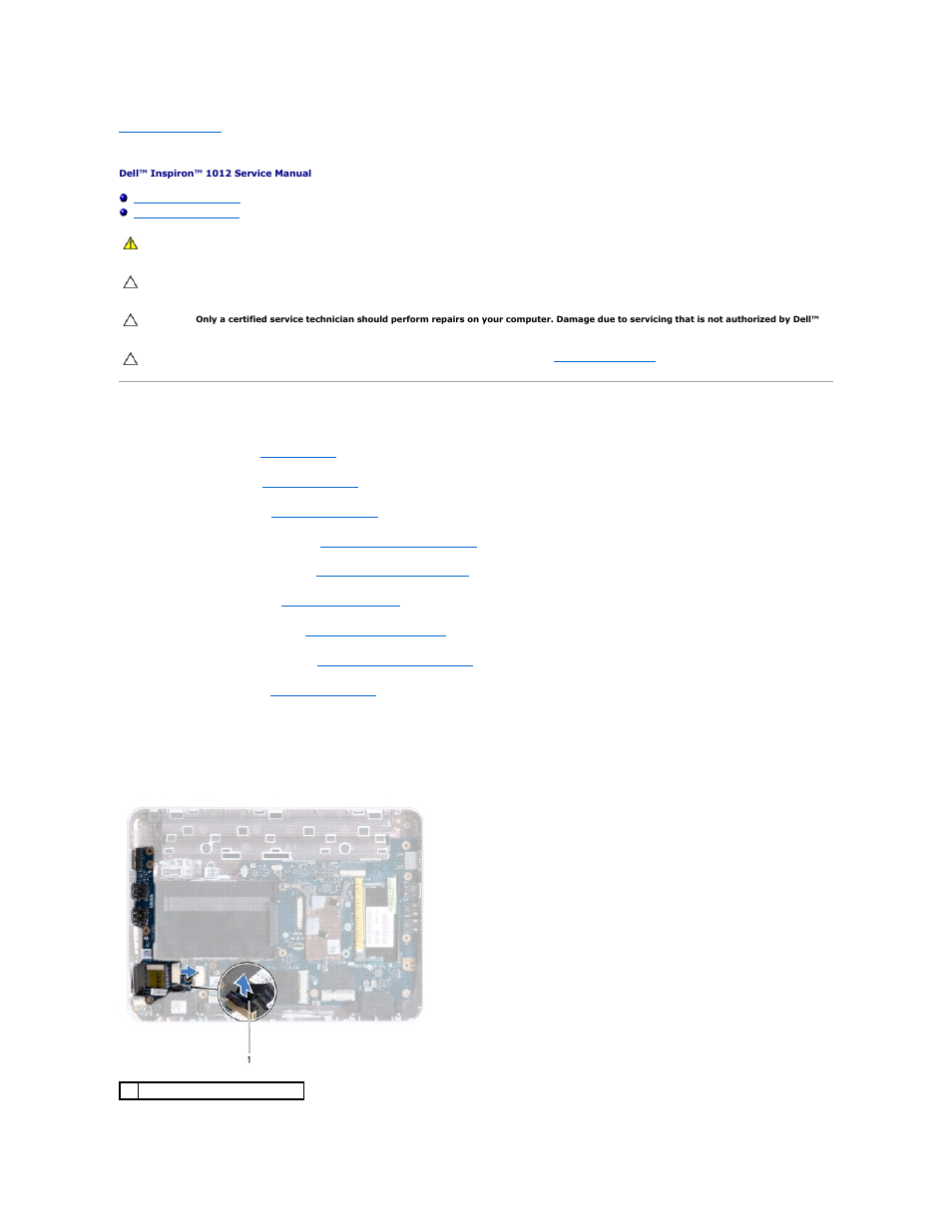 I/o board, Removing the i/o board | Dell Inspiron Mini 10 (1012, Late 2009) User Manual | Page 26 / 56