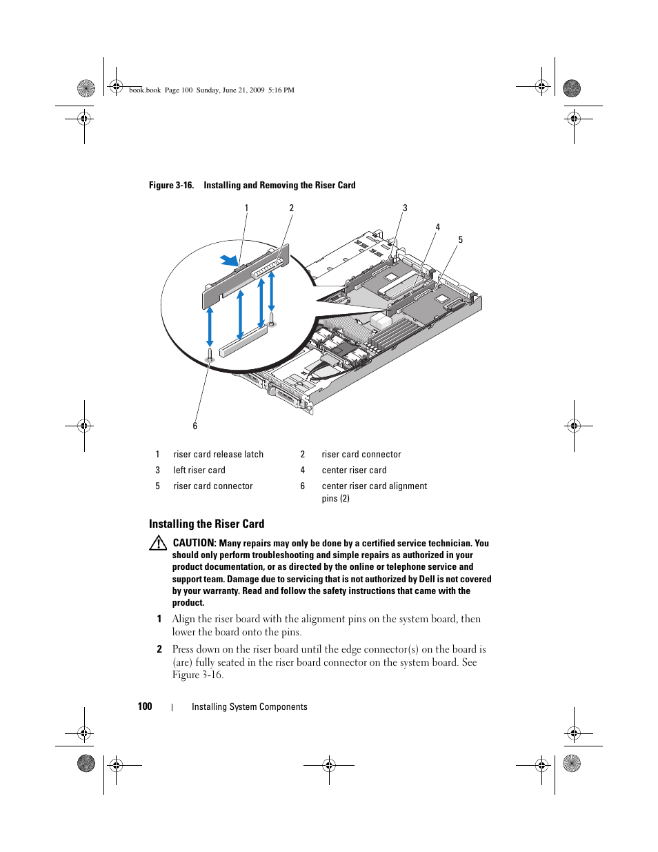 Installing the riser card | Dell PowerEdge R300 User Manual | Page 100 / 186