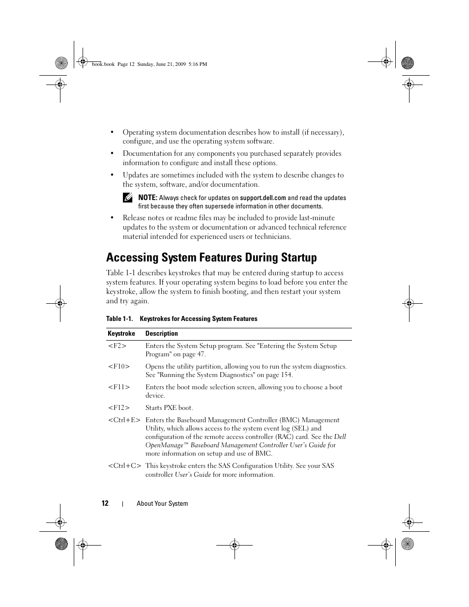 Accessing system features during startup | Dell PowerEdge R300 User Manual | Page 12 / 186