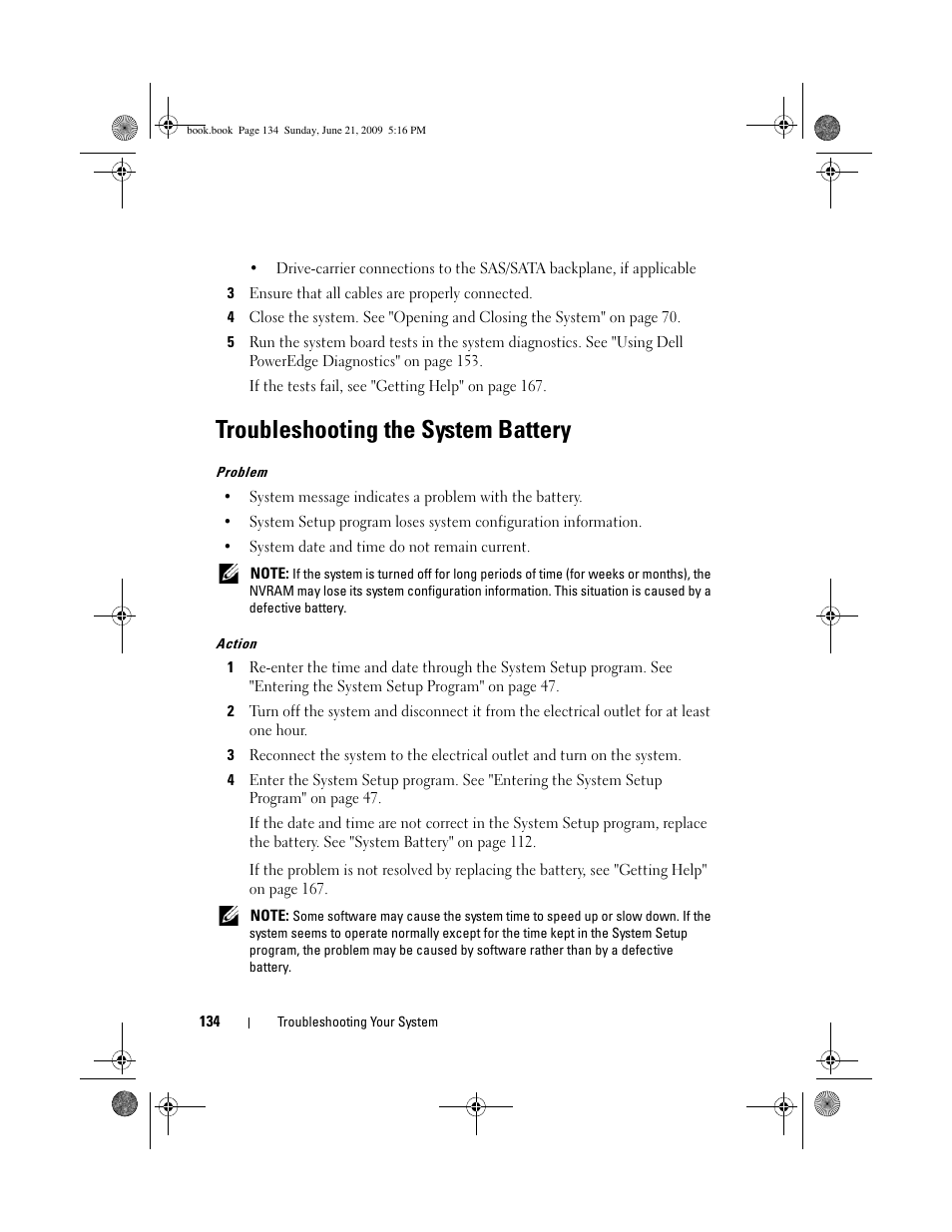 Troubleshooting the system battery | Dell PowerEdge R300 User Manual | Page 134 / 186