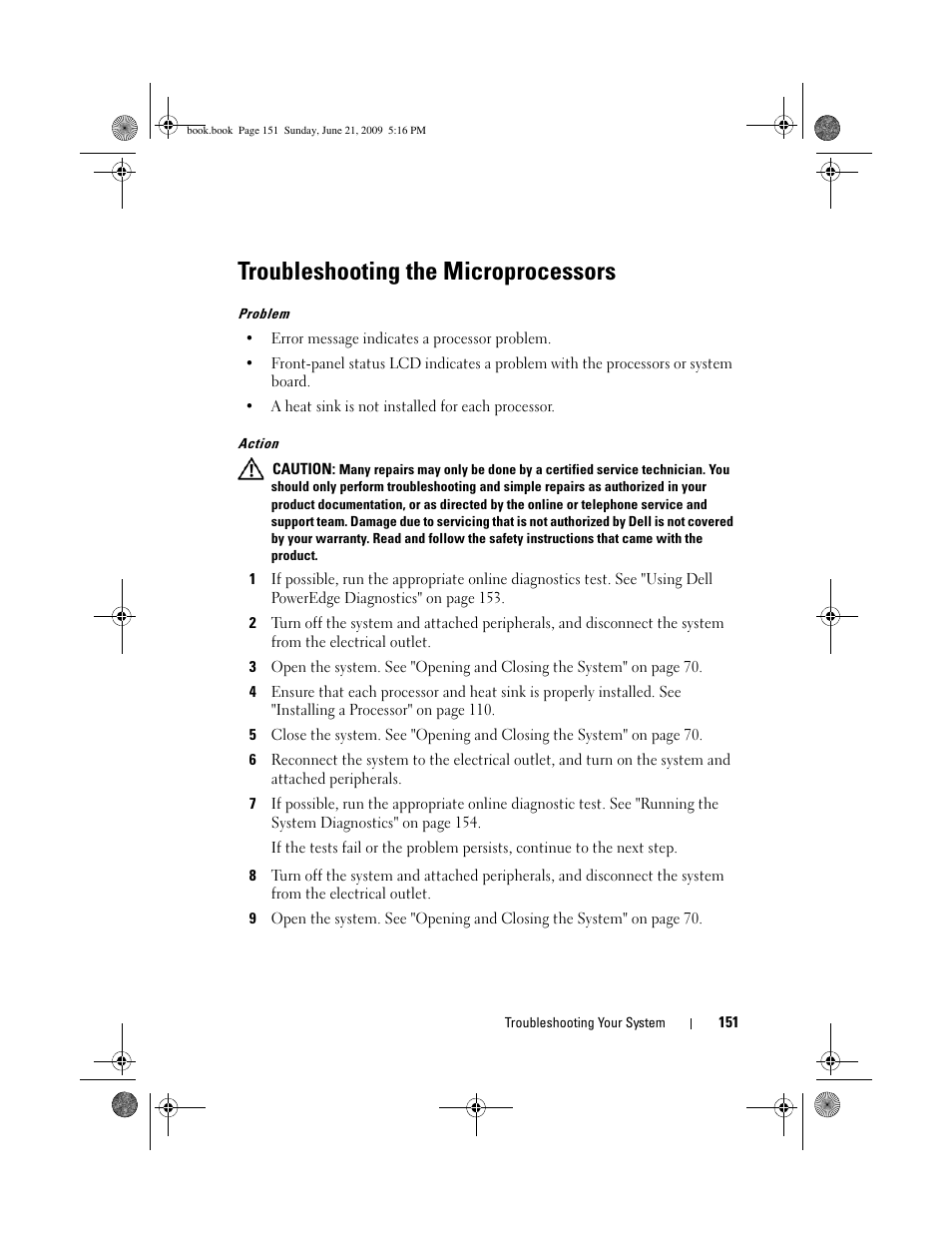 Troubleshooting the microprocessors | Dell PowerEdge R300 User Manual | Page 151 / 186