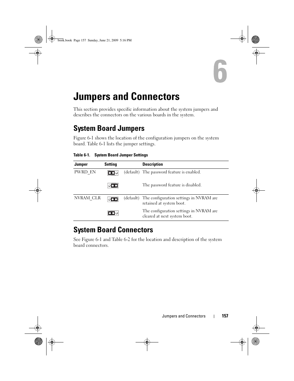 Jumpers and connectors, System board jumpers, System board connectors | Dell PowerEdge R300 User Manual | Page 157 / 186