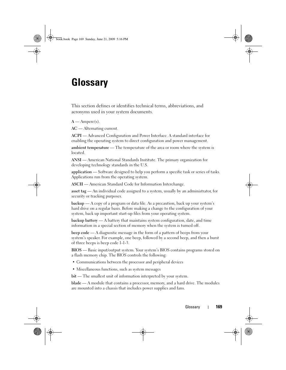 Glossary, Glossary 169 | Dell PowerEdge R300 User Manual | Page 169 / 186