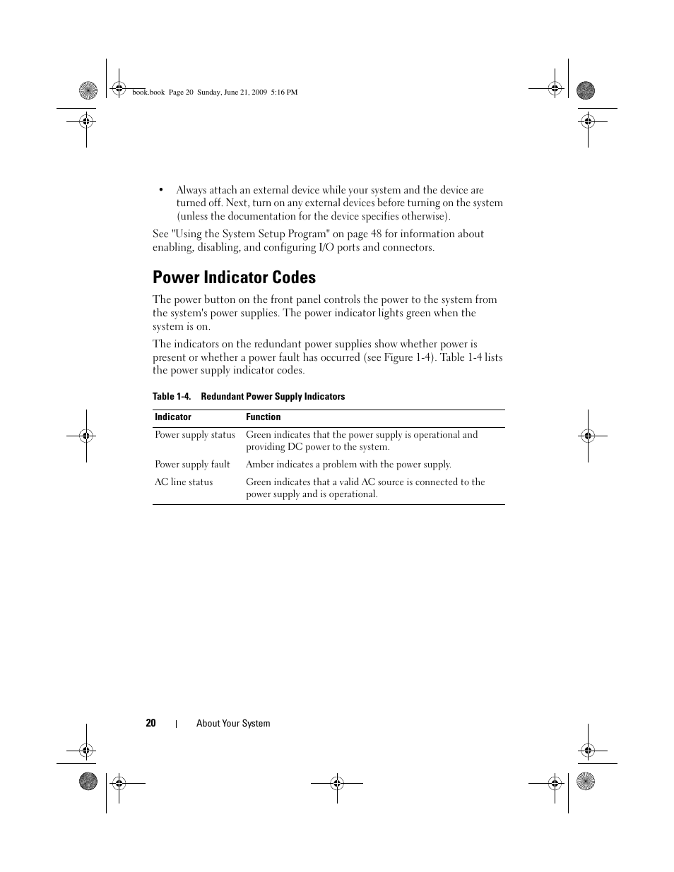 Power indicator codes | Dell PowerEdge R300 User Manual | Page 20 / 186