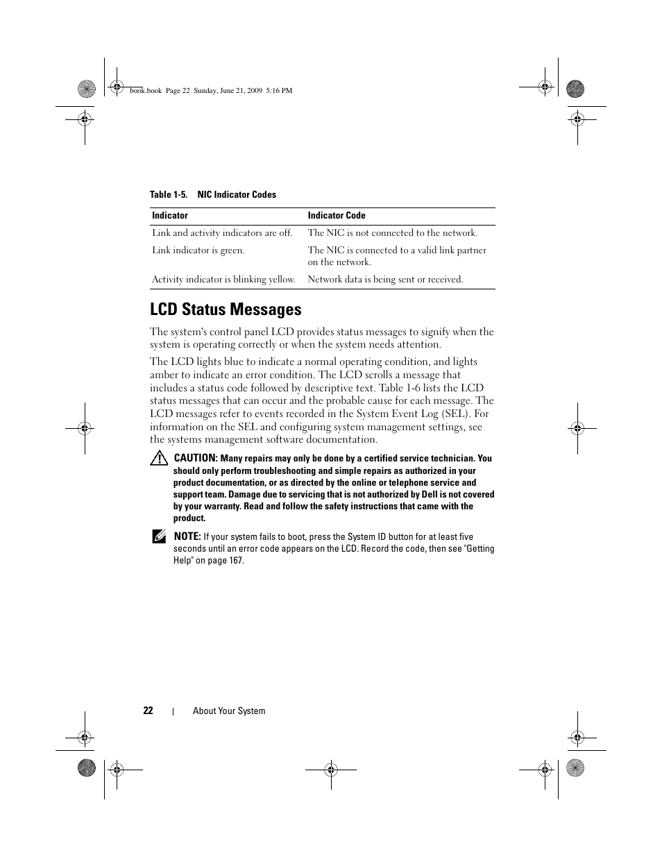 Lcd status messages | Dell PowerEdge R300 User Manual | Page 22 / 186