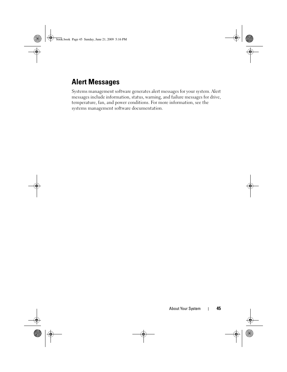 Alert messages | Dell PowerEdge R300 User Manual | Page 45 / 186