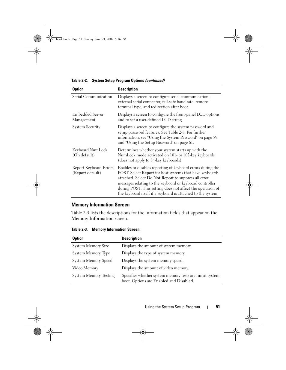 Memory information screen | Dell PowerEdge R300 User Manual | Page 51 / 186