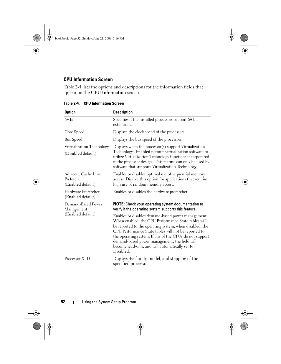 Cpu information screen | Dell PowerEdge R300 User Manual | Page 52 / 186