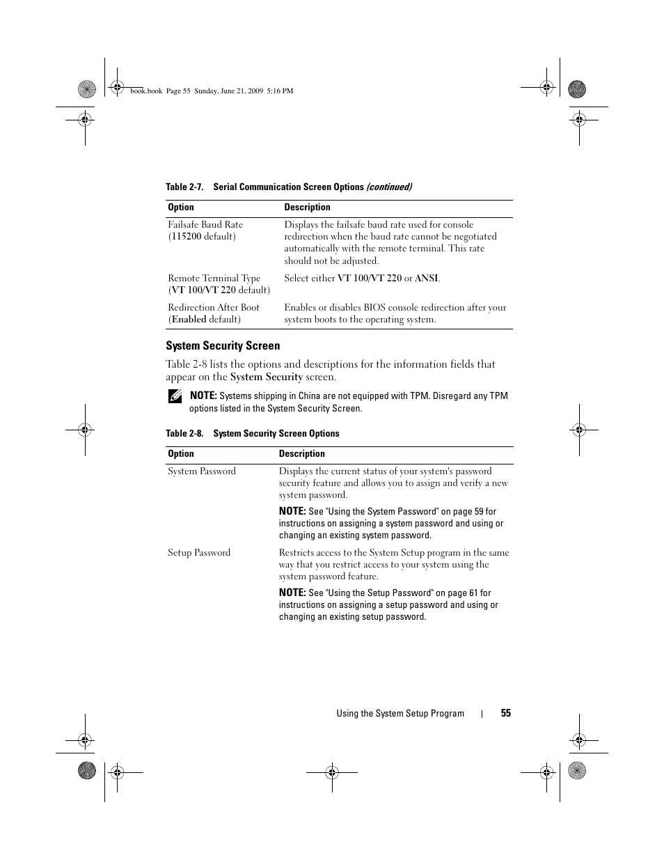 System security screen | Dell PowerEdge R300 User Manual | Page 55 / 186