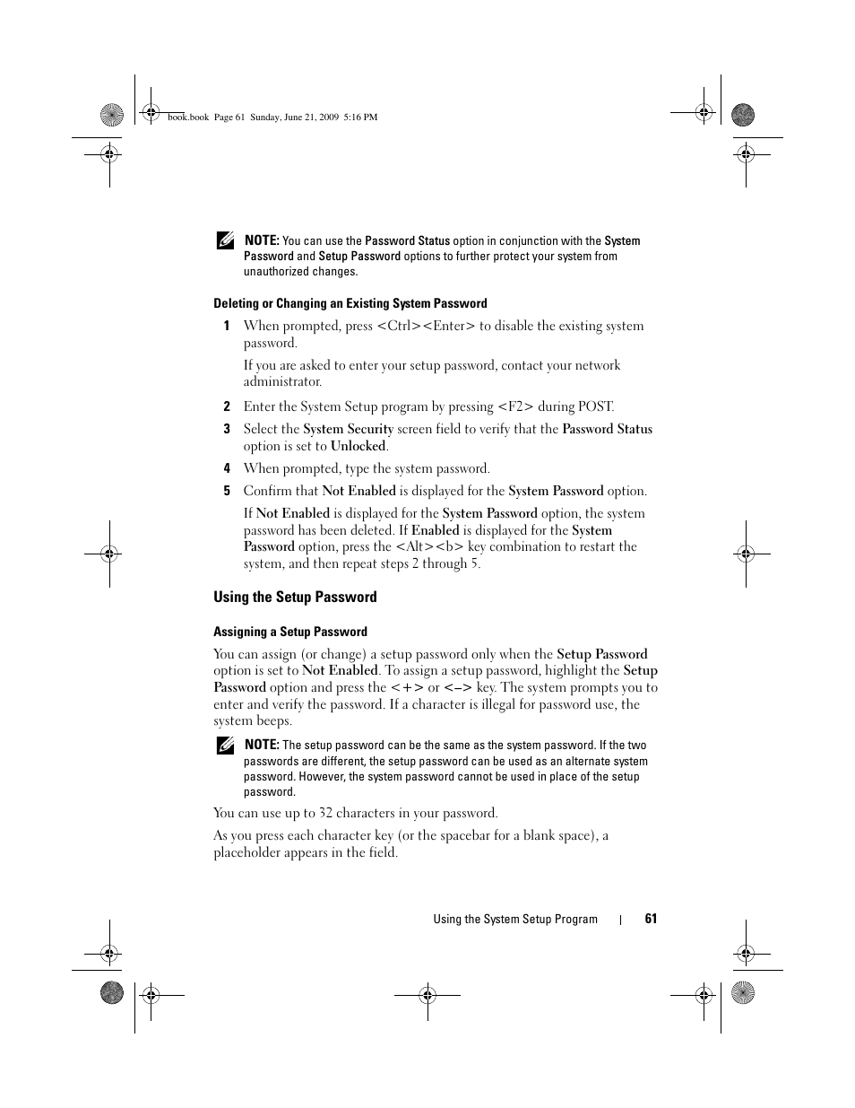 Using the setup password | Dell PowerEdge R300 User Manual | Page 61 / 186