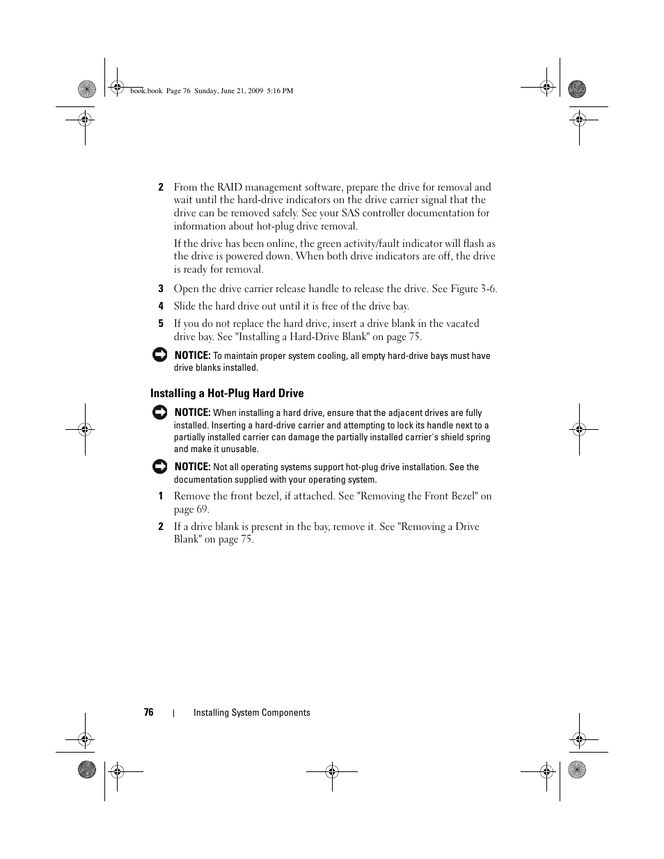 Installing a hot-plug hard drive | Dell PowerEdge R300 User Manual | Page 76 / 186