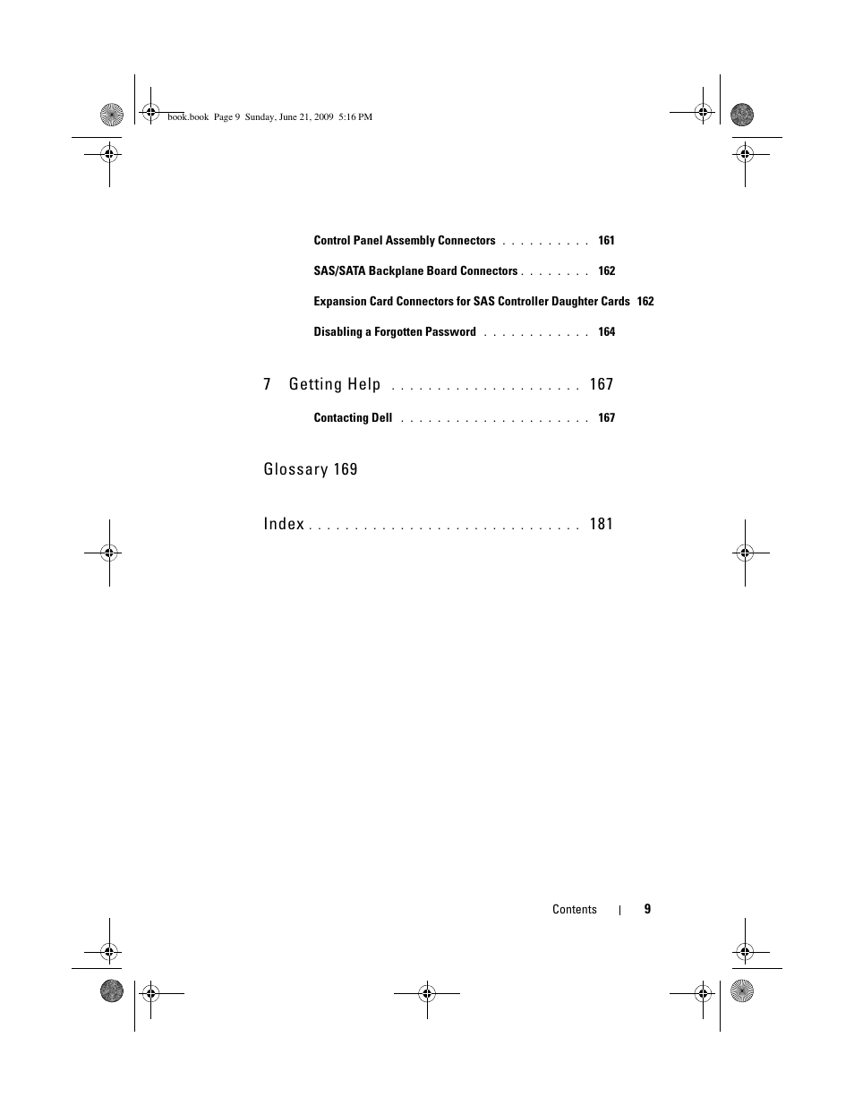 7getting help, Glossary 169 index | Dell PowerEdge R300 User Manual | Page 9 / 186