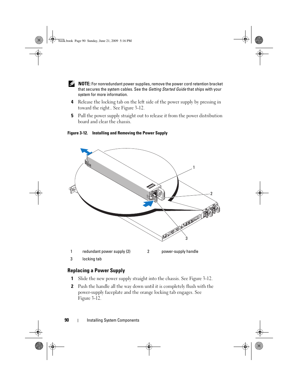 Replacing a power supply | Dell PowerEdge R300 User Manual | Page 90 / 186