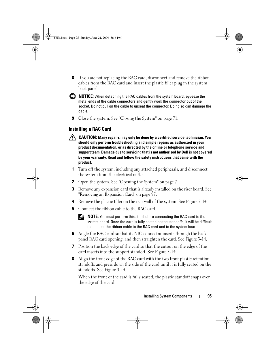 Installing a rac card | Dell PowerEdge R300 User Manual | Page 95 / 186