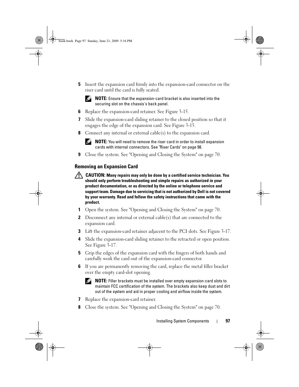 Removing an expansion card | Dell PowerEdge R300 User Manual | Page 97 / 186