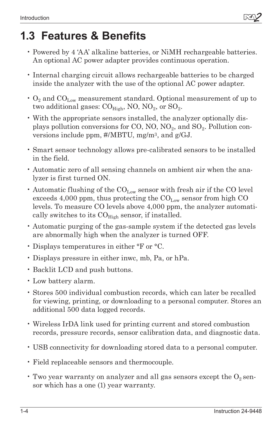 3 features & benefts -4, 3 features & benefits | Bacharach PCA 2 24-9448 User Manual | Page 10 / 108