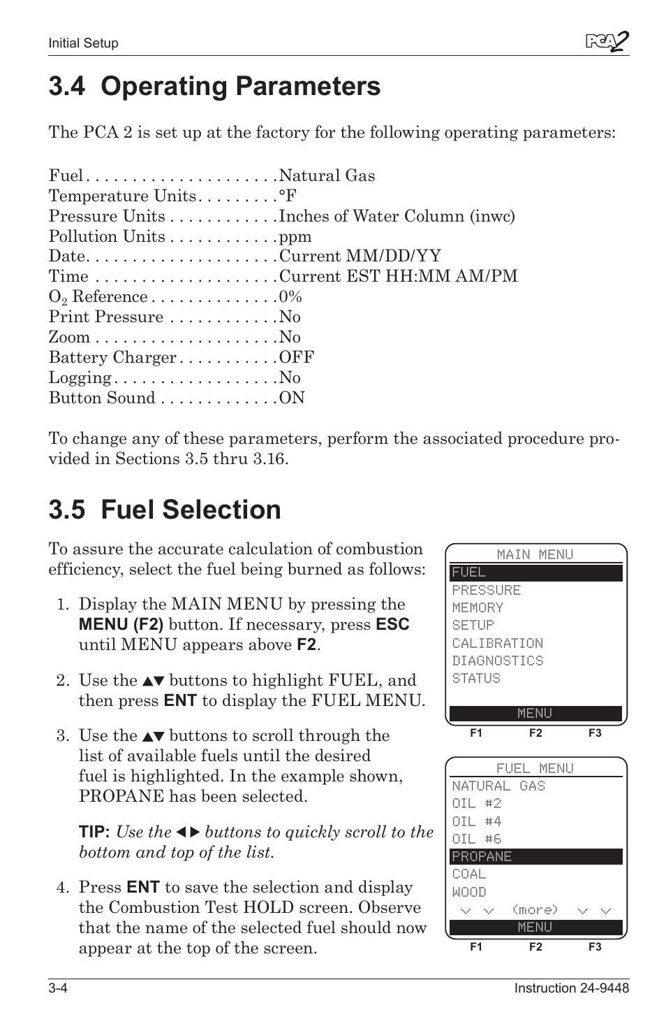 4 operatng parameters -4, 5 fuel selecton -4, 4 operating parameters | 5 fuel selection | Bacharach PCA 2 24-9448 User Manual | Page 24 / 108