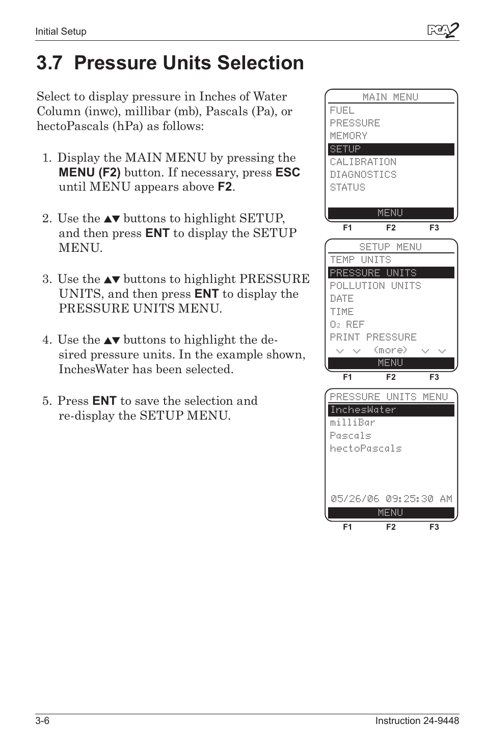 7 pressure unts selecton -6, 7 pressure units selection | Bacharach PCA 2 24-9448 User Manual | Page 26 / 108