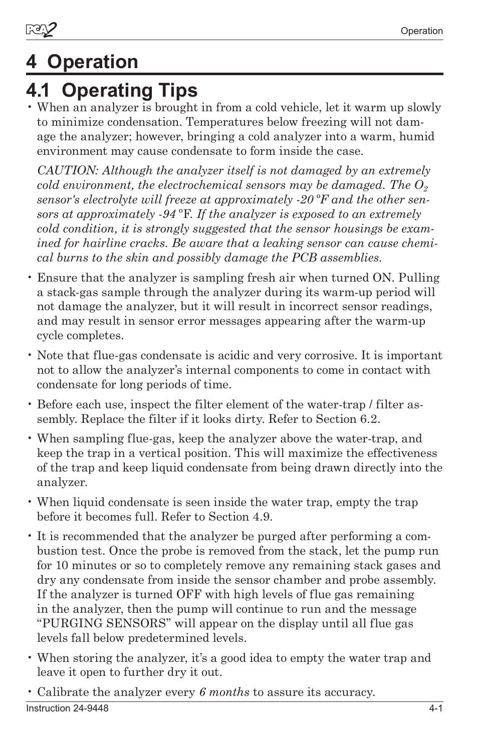4 operation -1, 1 operatng tps -1, 4 operation 4.1 operating tips | Bacharach PCA 2 24-9448 User Manual | Page 35 / 108