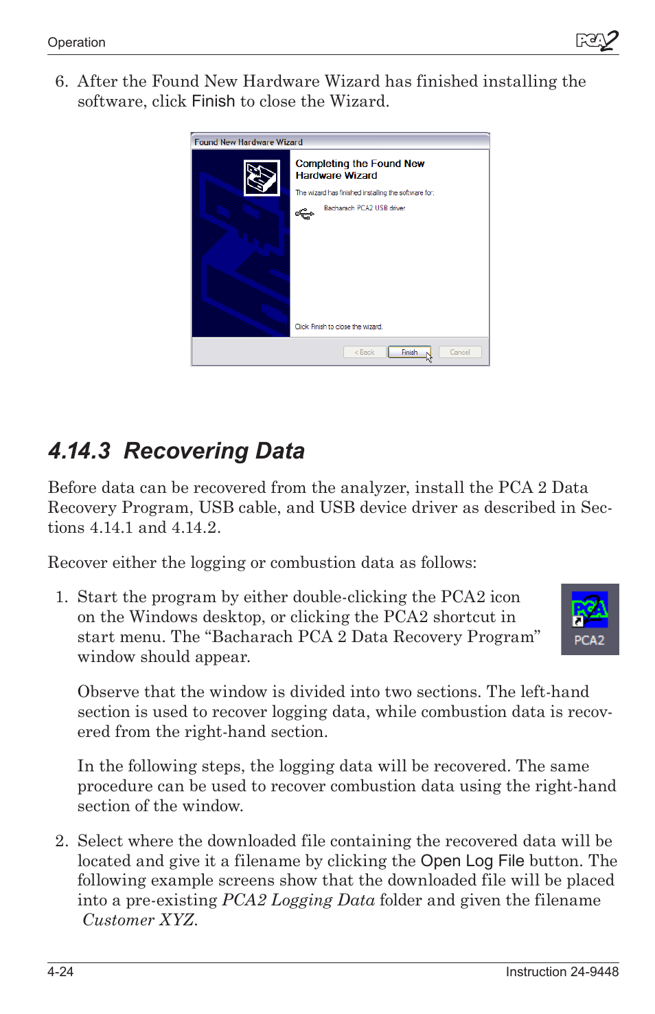 3 recoverng data -24, 3 recovering data | Bacharach PCA 2 24-9448 User Manual | Page 58 / 108