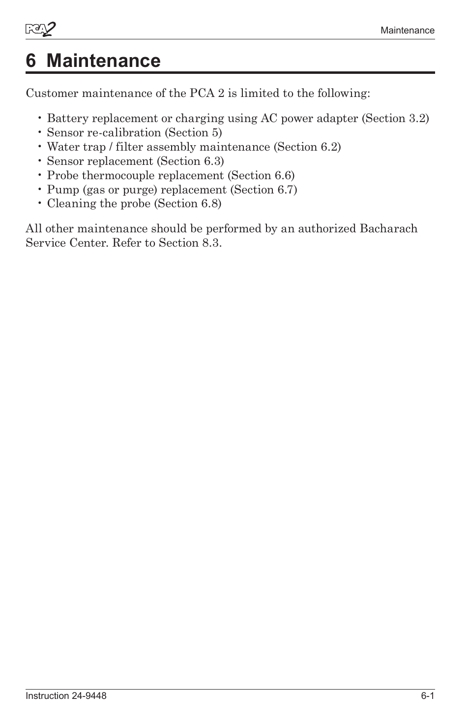 6 maintenance -1, 6 maintenance | Bacharach PCA 2 24-9448 User Manual | Page 81 / 108