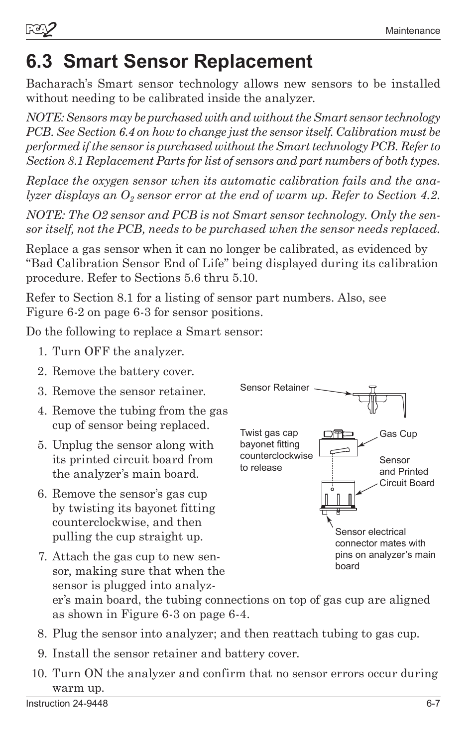 3 smart sensor replacement -7, 3 smart sensor replacement | Bacharach PCA 2 24-9448 User Manual | Page 87 / 108