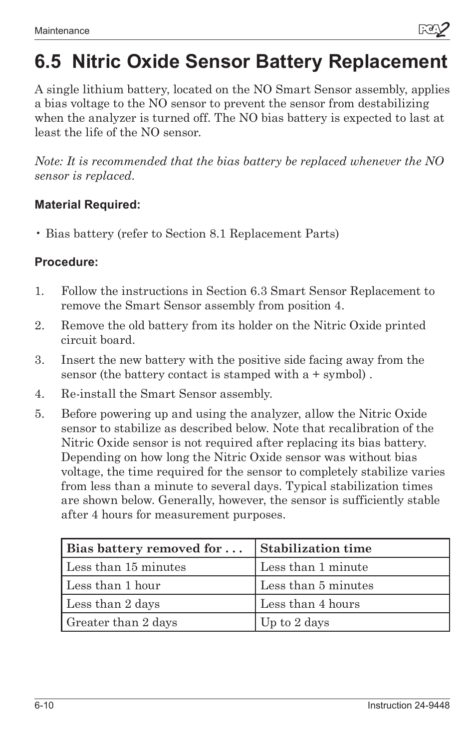 5 ntrc oxde sensor battery replacement -10, 5 nitric oxide sensor battery replacement | Bacharach PCA 2 24-9448 User Manual | Page 90 / 108